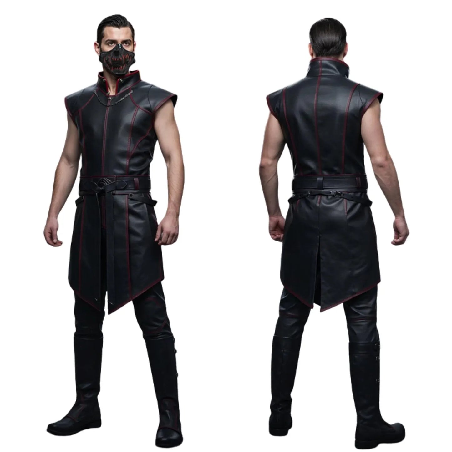 Blood Moon Sentinel – Gothic Leather Warrior Vest Costume – Dark Fantasy Halloween Outfit – Grim Enforcer Cosplay Armor