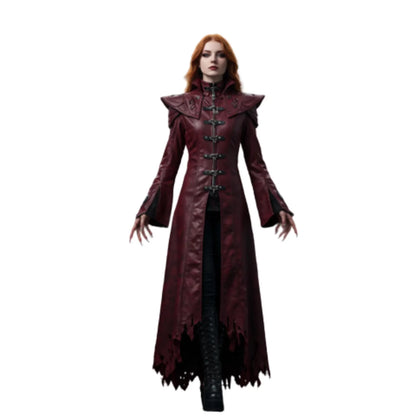 Bloodmoon Oracle – Gothic Vampire Trench Coat for LARP, Halloween, Cosplay - Dark Fantasy Witch Outerwear