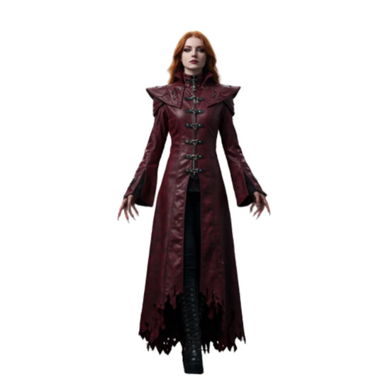 Bloodmoon Oracle – Gothic Vampire Trench Coat for LARP, Halloween, Cosplay - Dark Fantasy Witch Outerwear