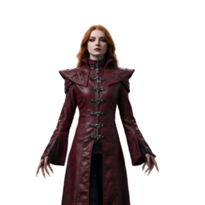 Bloodmoon Oracle – Gothic Vampire Trench Coat for LARP, Halloween, Cosplay - Dark Fantasy Witch Outerwear