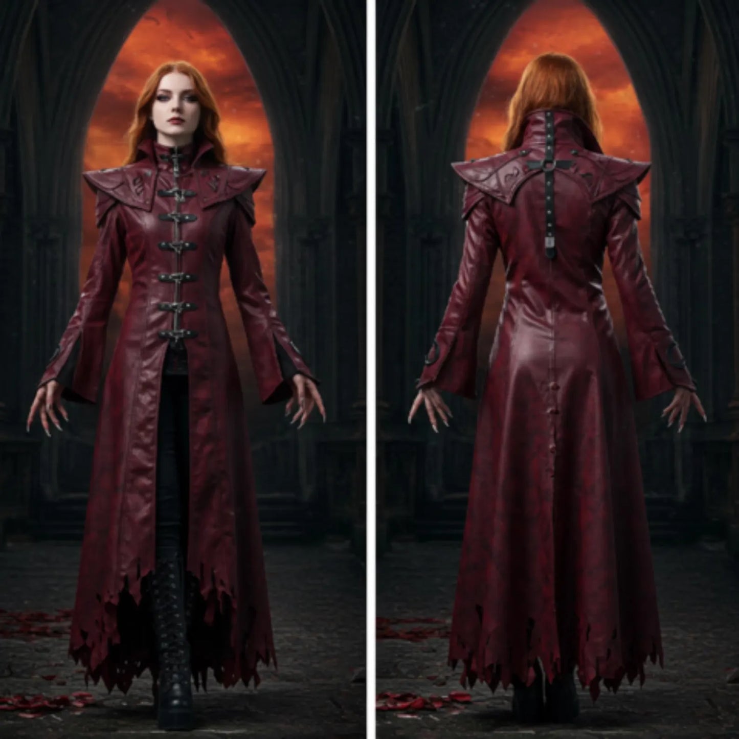Bloodmoon Oracle – Gothic Vampire Trench Coat for LARP, Halloween, Cosplay - Dark Fantasy Witch Outerwear