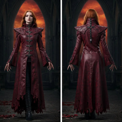 Bloodmoon Oracle – Gothic Vampire Trench Coat for LARP, Halloween, Cosplay - Dark Fantasy Witch Outerwear