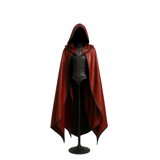 Bloodshroud Requiem Handmade Red Leather Hooded Cloak - Gothic Vampire Costume - LARP Cosplay