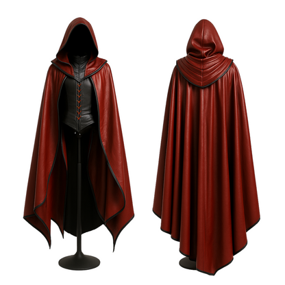 Bloodshroud Requiem Handmade Red Leather Hooded Cloak - Gothic Vampire Costume - LARP Cosplay