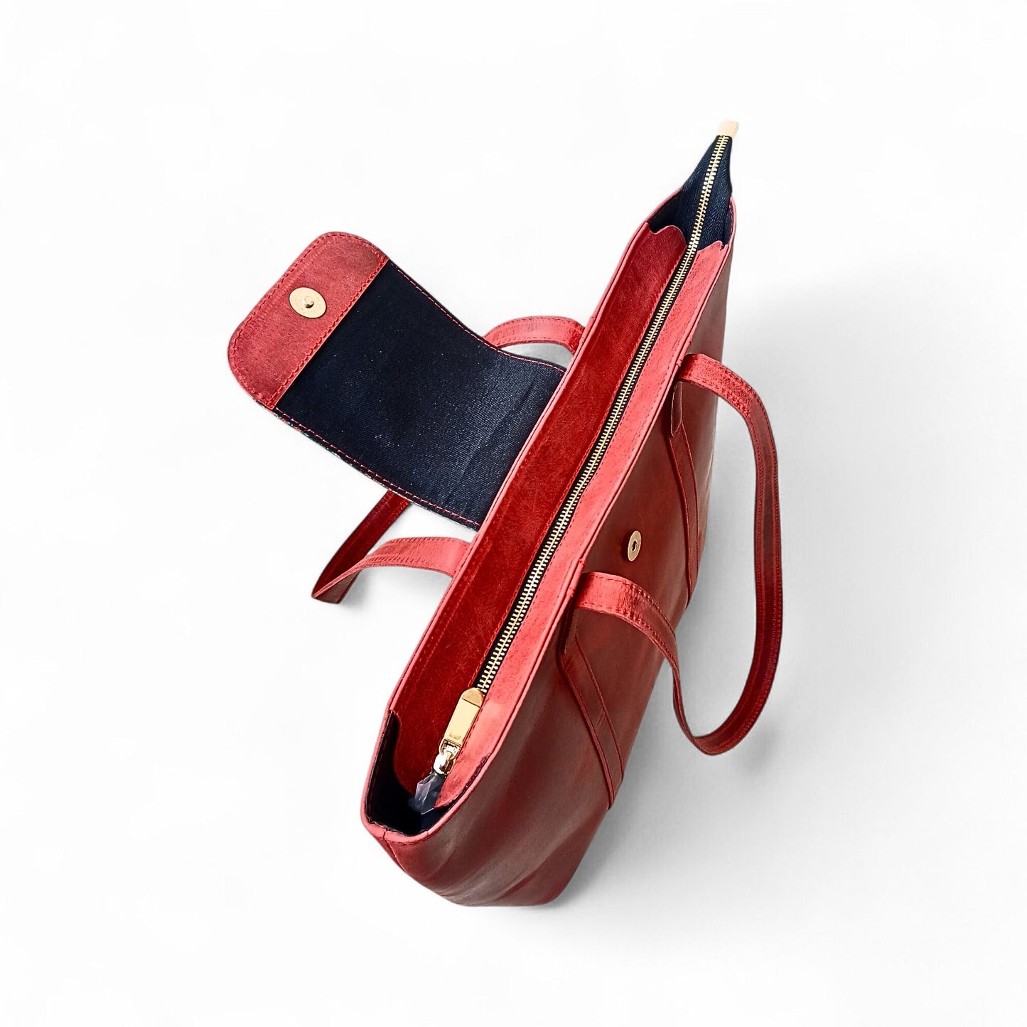 Elegant Red Carry-All Leather Handbag | Full-Grain Cowhide Tote Bag