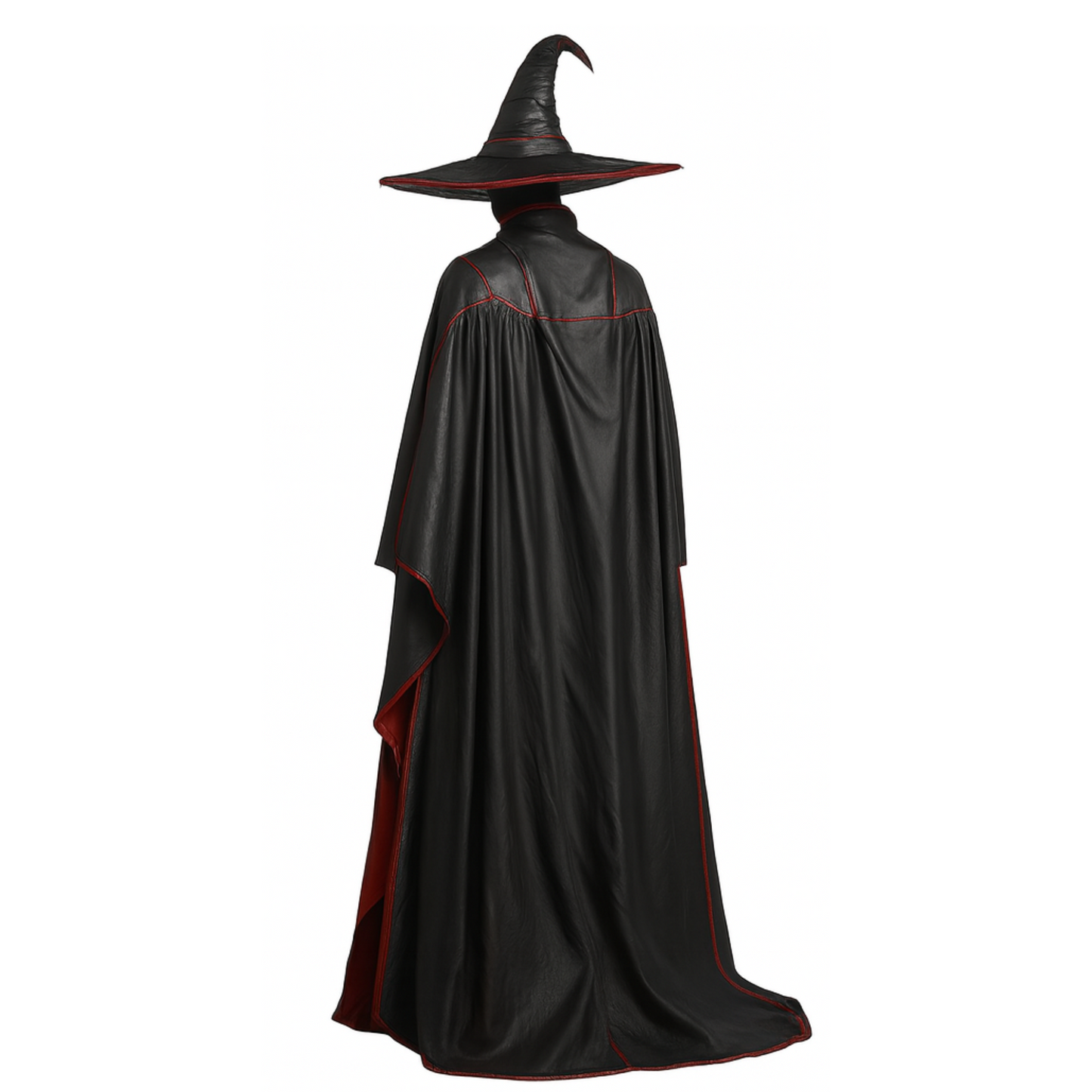 The Cinderhex Witch Set - Handmade Black and Red Leather Witch Cloak with Hat – Gothic Halloween Outfit