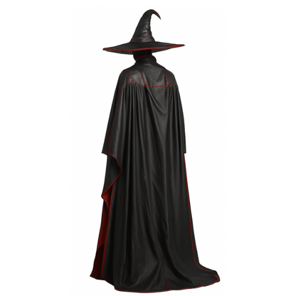 The Cinderhex Witch Set - Handmade Black and Red Leather Witch Cloak with Hat – Gothic Halloween Outfit