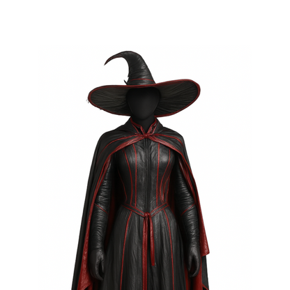 The Cinderhex Witch Set - Handmade Black and Red Leather Witch Cloak with Hat – Gothic Halloween Outfit