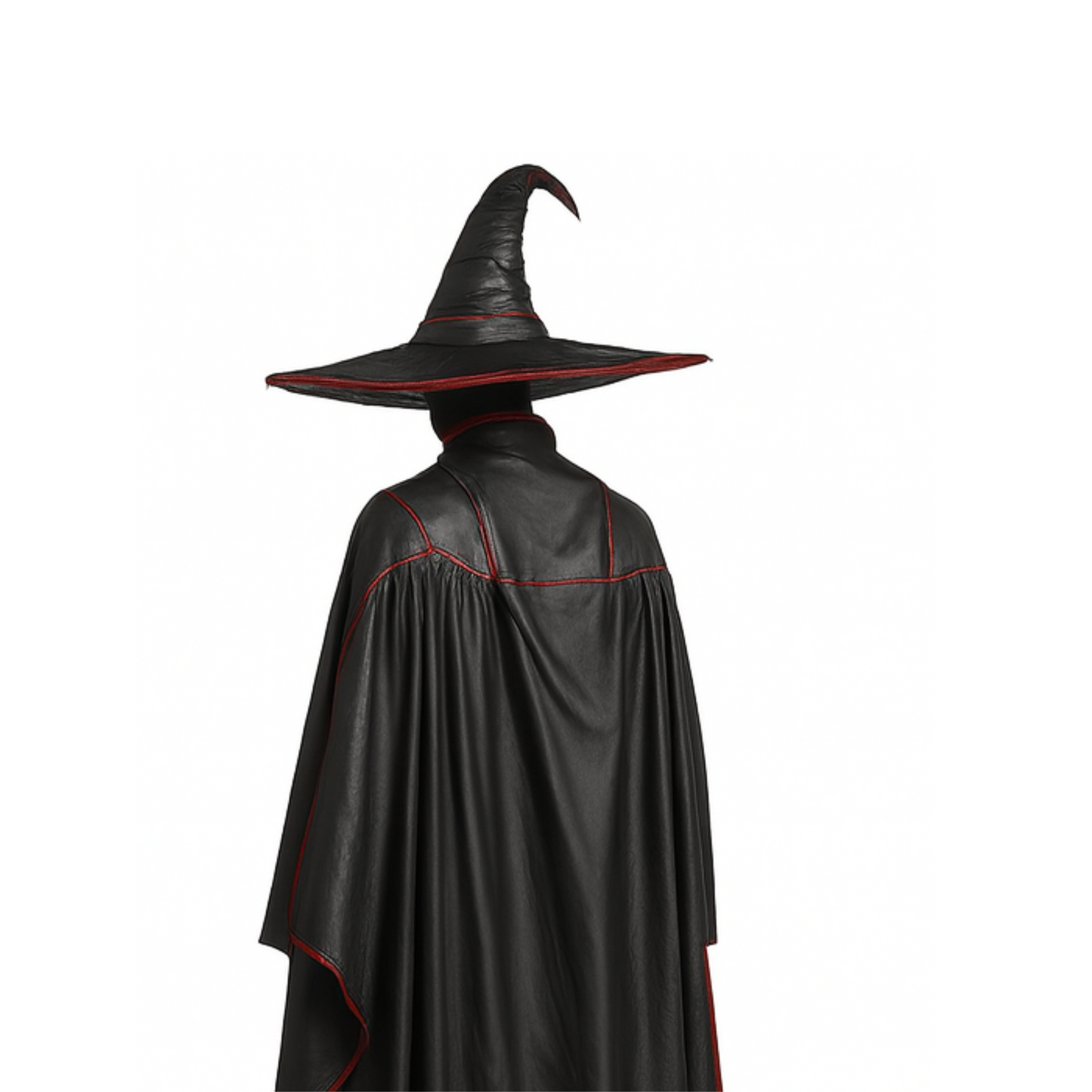 The Cinderhex Witch Set - Handmade Black and Red Leather Witch Cloak with Hat – Gothic Halloween Outfit