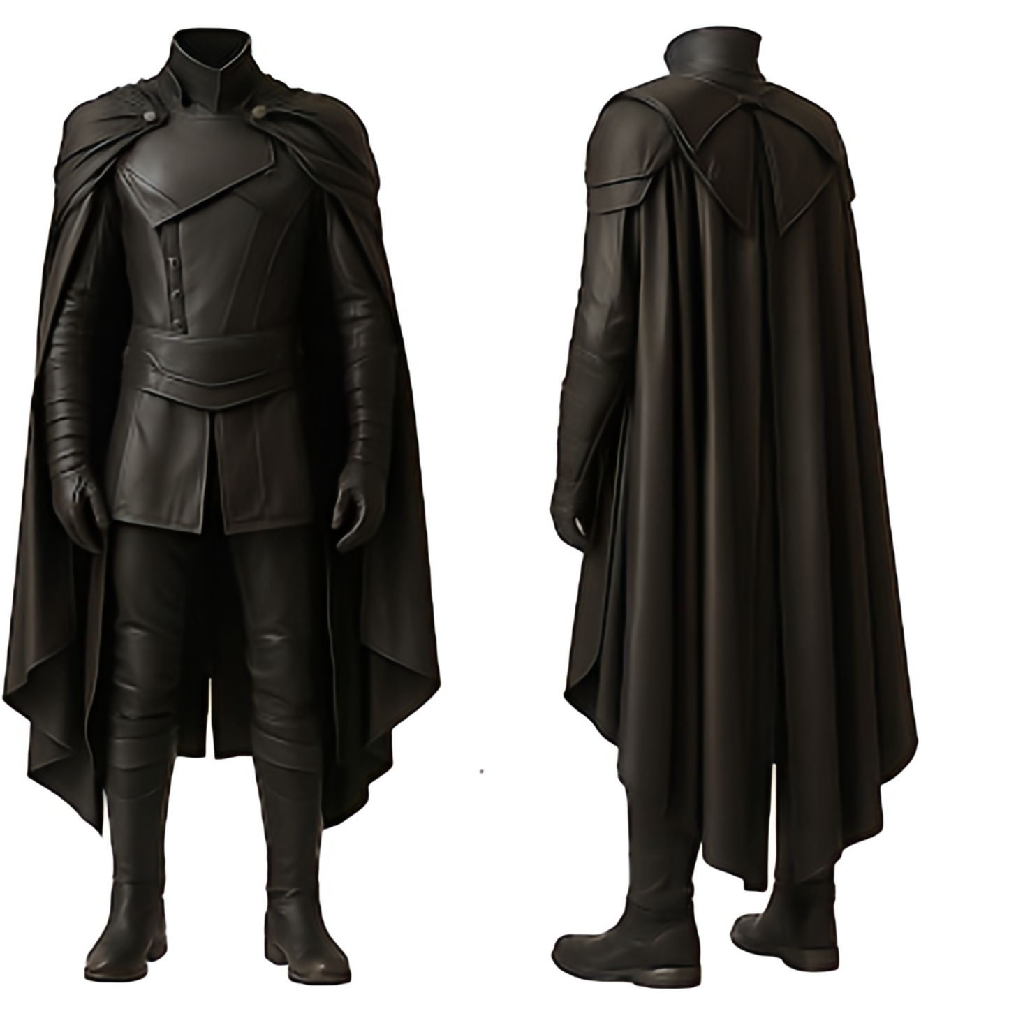 Dark Vanguard – Medieval Warrior Costume Set - Black Leather Cloak with Vest for Halloween - LARP Cosplay & Event Suit