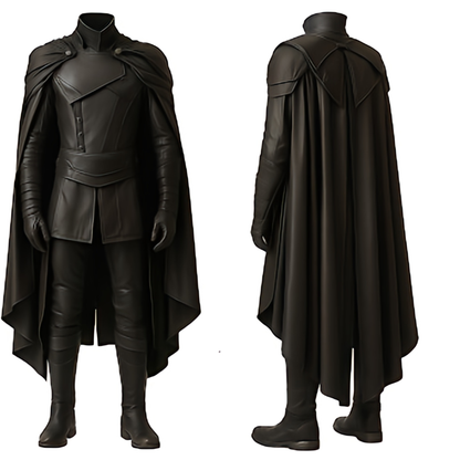 Dark Vanguard – Medieval Warrior Costume Set - Black Leather Cloak with Vest for Halloween - LARP Cosplay & Event Suit