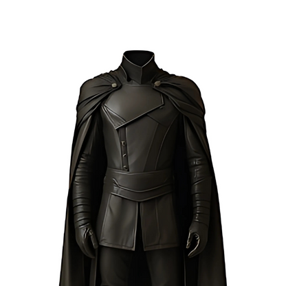 Dark Vanguard – Medieval Warrior Costume Set - Black Leather Cloak with Vest for Halloween - LARP Cosplay & Event Suit