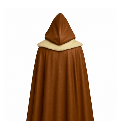 Frostland Tracker Fur Cloak Costume Set - Brown Medieval Hooded Cloak - Leather Medieval Cloak with Vest For Cosplay - LARP & Cosplay Outfit