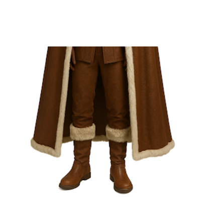 Frostland Tracker Fur Cloak Costume Set - Brown Medieval Hooded Cloak - Leather Medieval Cloak with Vest For Cosplay - LARP & Cosplay Outfit