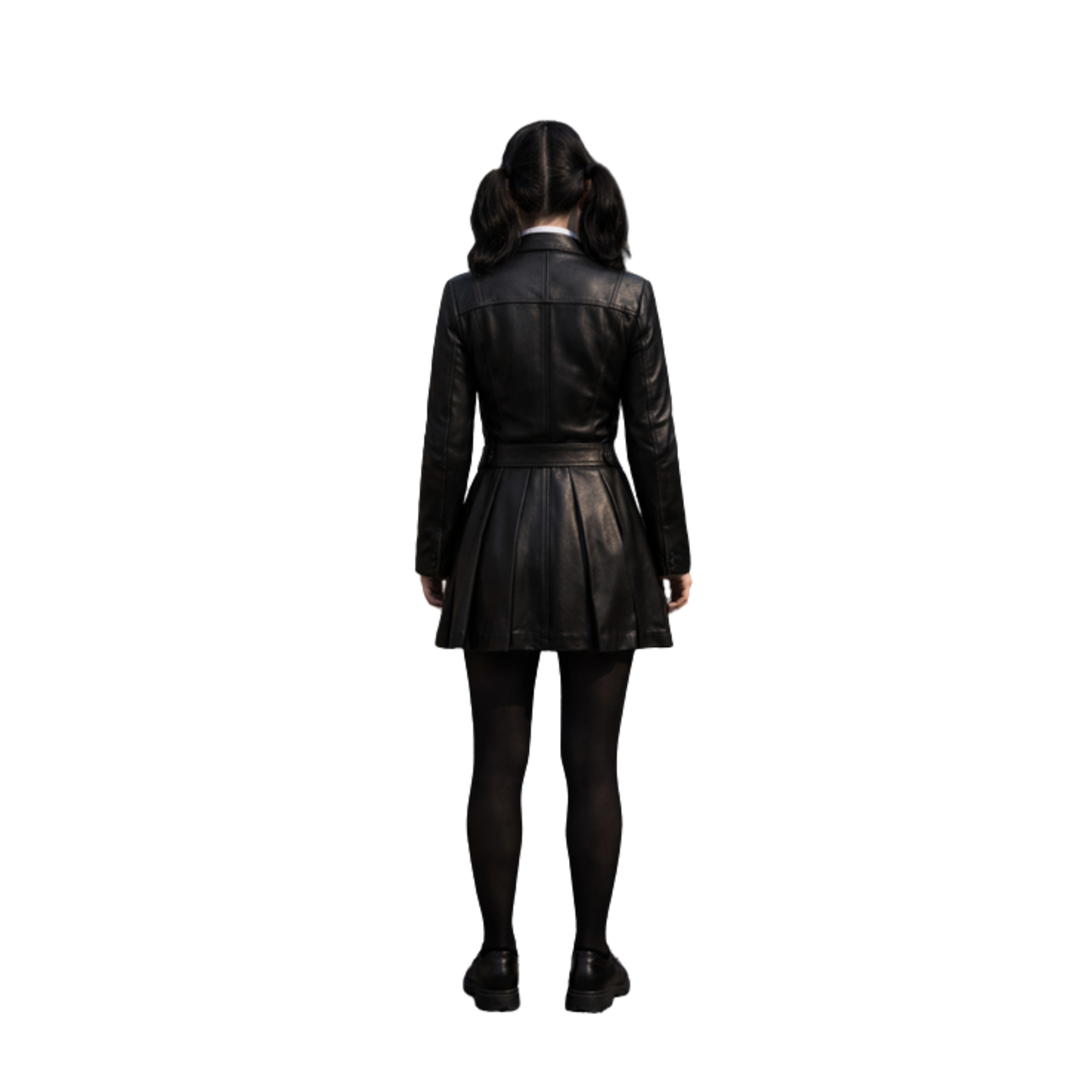 Handmade Gothic Leather Dress – Wednesday-Inspired School Style Black Outfit for Halloween & Gothic Cosplay