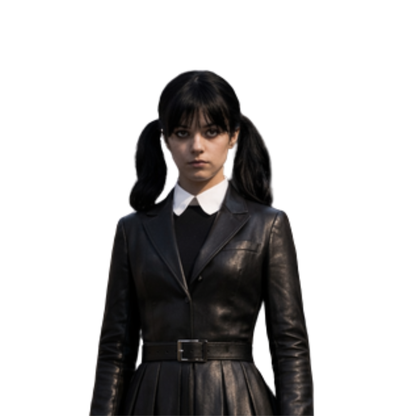 Handmade Gothic Leather Dress – Wednesday-Inspired School Style Black Outfit for Halloween & Gothic Cosplay