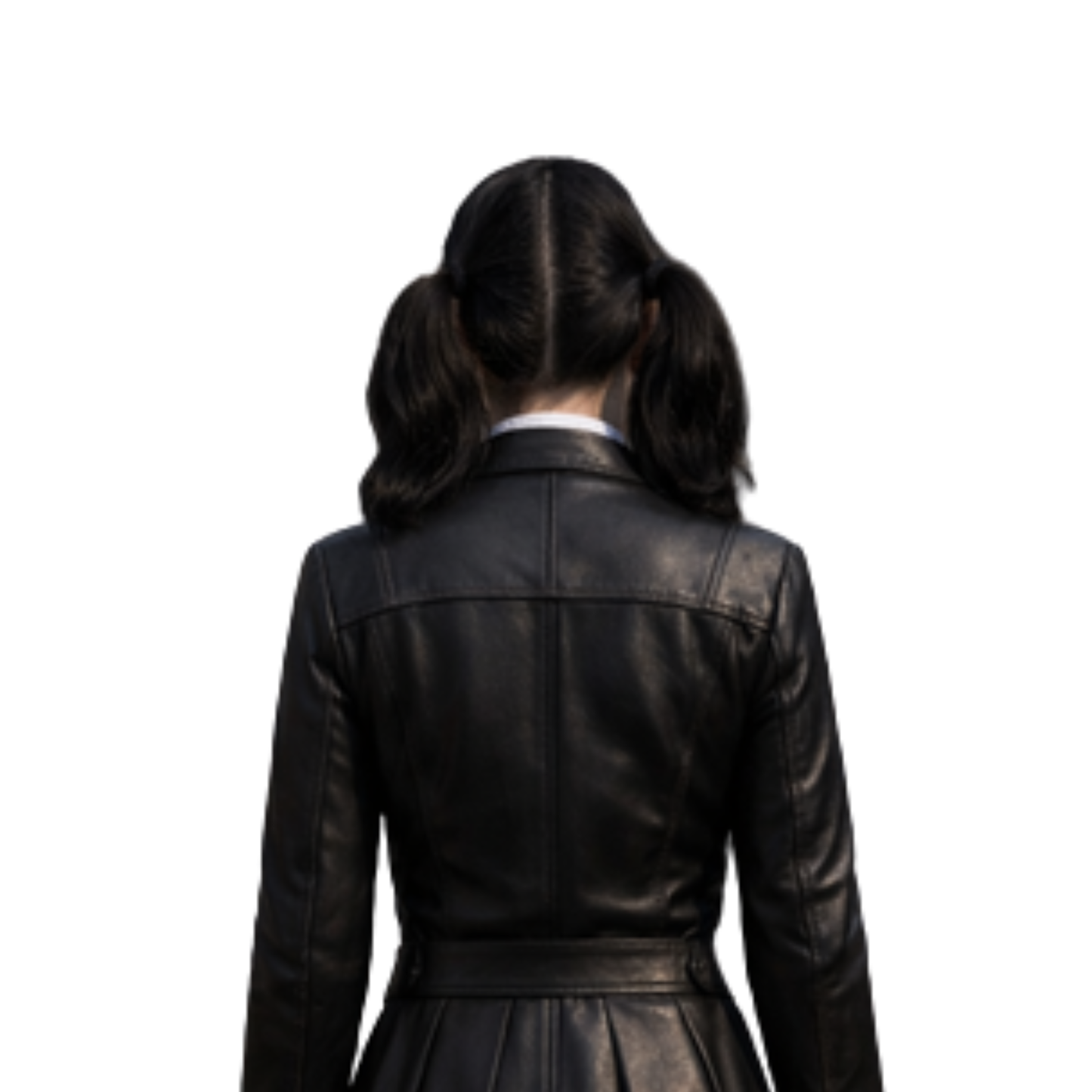 Handmade Gothic Leather Dress – Wednesday-Inspired School Style Black Outfit for Halloween & Gothic Cosplay