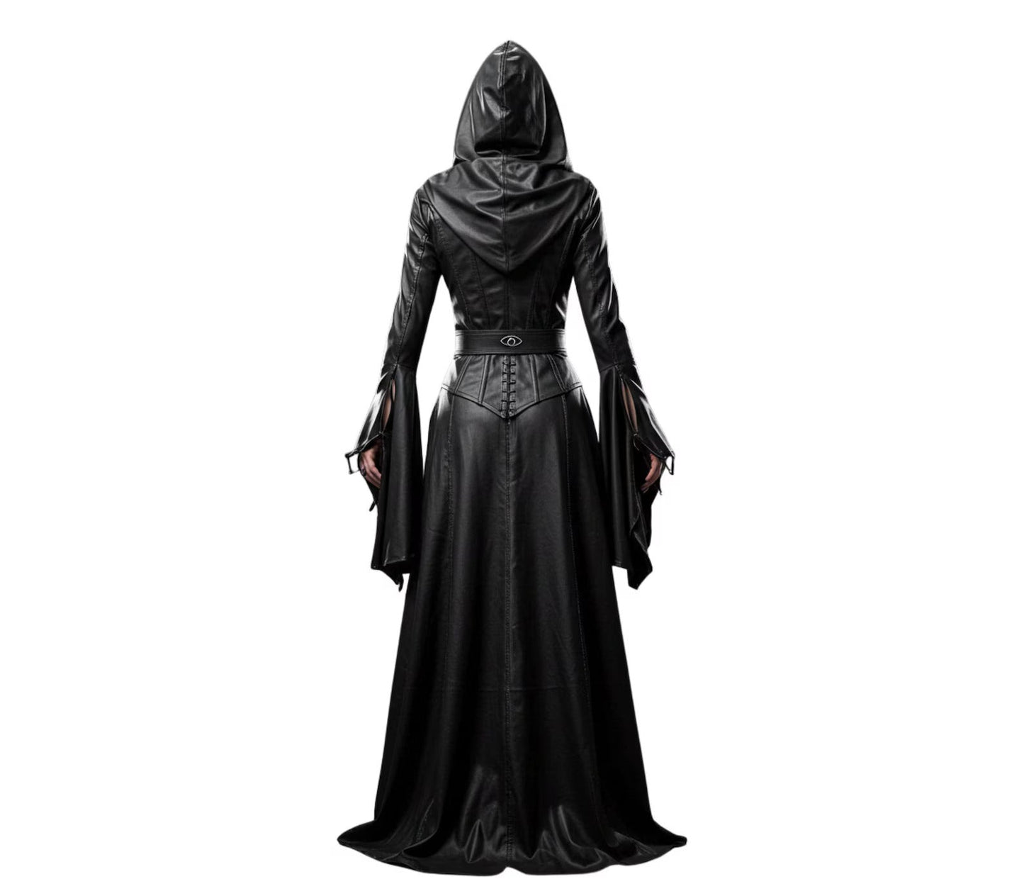 Handmade Ritual Huntress Gothic Leather Robe with Hood – Witch Costume for Halloween - Gothic Fantasy Dress - Evil Queen Cosplay Robe