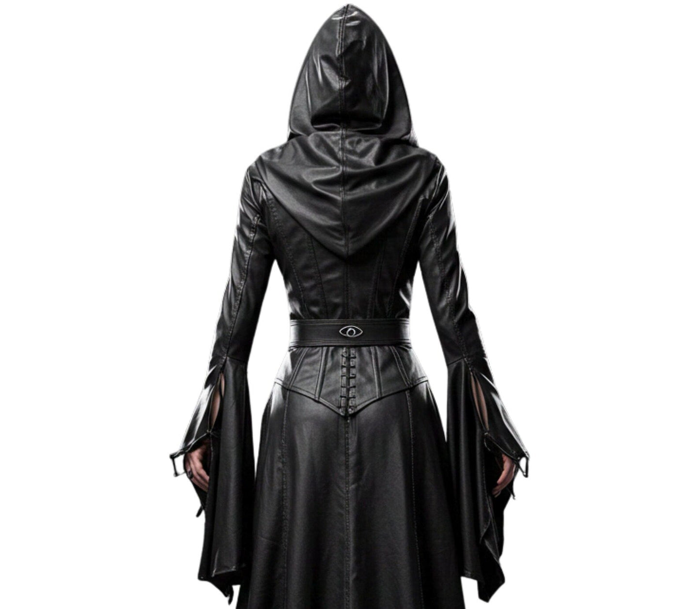 Handmade Ritual Huntress Gothic Leather Robe with Hood – Witch Costume for Halloween - Gothic Fantasy Dress - Evil Queen Cosplay Robe