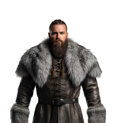 Handmade Viking Leather Fur Coat - Long Leather Men Coat for LARP - Renaissance Fair Cosplay Costume - Gift for Him