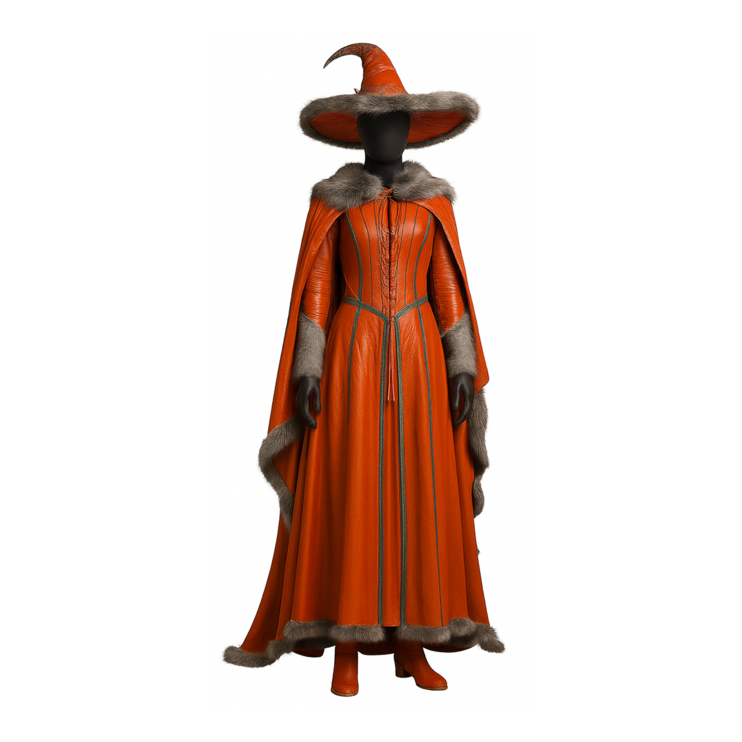 Harvest Witch Costume – Leather-Look Cloak & Hat, Gothic Halloween Outfit