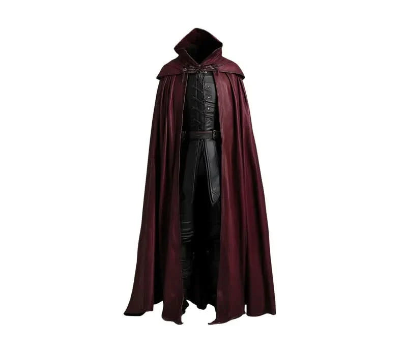 The Blood Reaver - Handmade Pure Leather Dracula Themed Cloak With Black Vest For Costume - Vampire Devil Costume Cloak For Men