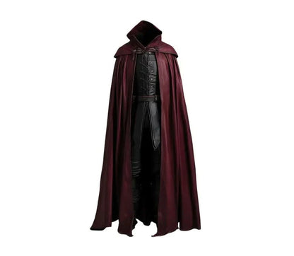 The Blood Reaver - Handmade Pure Leather Dracula Themed Cloak With Black Vest For Costume - Vampire Devil Costume Cloak For Men