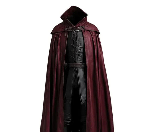 The Blood Reaver - Handmade Pure Leather Dracula Themed Cloak With Black Vest For Costume - Vampire Devil Costume Cloak For Men