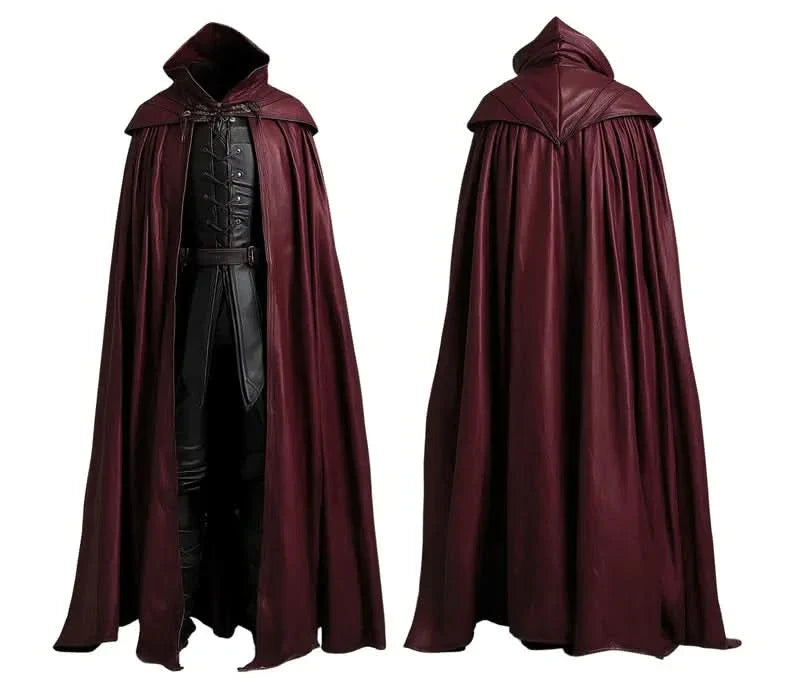 The Blood Reaver - Handmade Pure Leather Dracula Themed Cloak With Black Vest For Costume - Vampire Devil Costume Cloak For Men