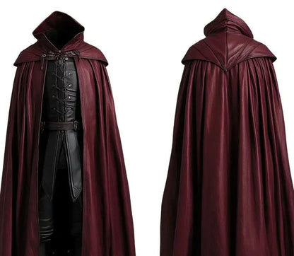The Blood Reaver - Handmade Pure Leather Dracula Themed Cloak With Black Vest For Costume - Vampire Devil Costume Cloak For Men