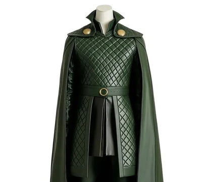 The Trickster King - Green Leather Loki Odin Cosplay Costume - Superhero Quilted Cloak With Vest - Festival Outfit - Halloween Costume