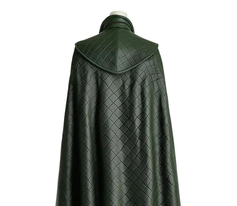 The Trickster King - Green Leather Loki Odin Cosplay Costume - Superhero Quilted Cloak With Vest - Festival Outfit - Halloween Costume