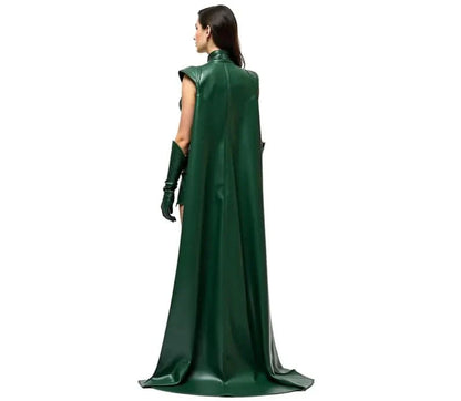 The Enchantress of Fate, Green Leather Female Loki Odin Inspired Costume, Superhero Cloak With Top - Festival Outfit, Halloween Costume