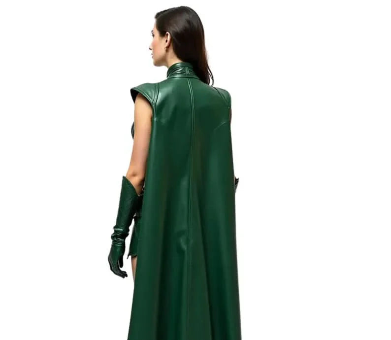 The Enchantress of Fate, Green Leather Female Loki Odin Inspired Costume, Superhero Cloak With Top - Festival Outfit, Halloween Costume