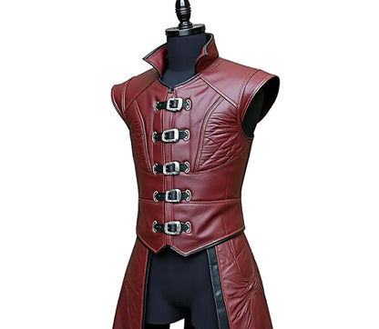 The Scarlet Phantom - Handmade Pure Red Leather Jerkin - Genuine Leather Medieval Renaissance Dress - Dungeons And Dragons Cosplay Costume