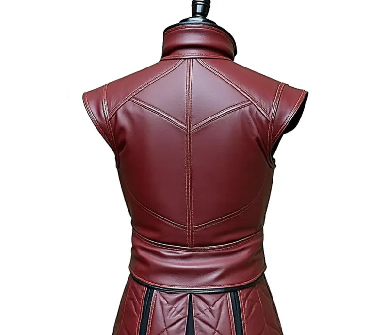 The Scarlet Phantom - Handmade Pure Red Leather Jerkin - Genuine Leather Medieval Renaissance Dress - Dungeons And Dragons Cosplay Costume