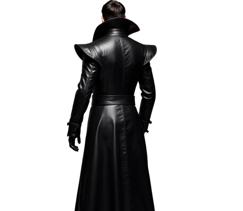 The Blood Oath - Genuine Black Leather Dracula Inspired Coat - Cowhide Leather Steampunk Long Coat - Leather Medieval OverCoat For Cosplay