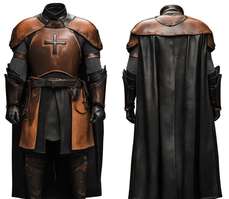 The Guardian of the Cross - Handmade Leather Vatican Guard Armored Cloak - Leather Medieval Cloak for Cosplay - Priest Vintage Cloak Costume