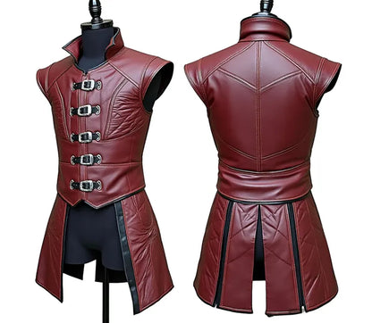 The Scarlet Phantom - Handmade Pure Red Leather Jerkin - Genuine Leather Medieval Renaissance Dress - Dungeons And Dragons Cosplay Costume