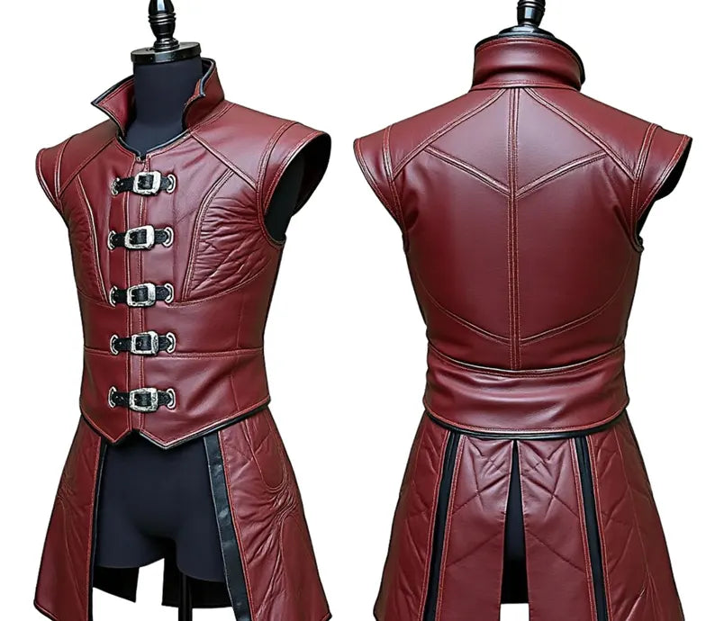The Scarlet Phantom - Handmade Pure Red Leather Jerkin - Genuine Leather Medieval Renaissance Dress - Dungeons And Dragons Cosplay Costume