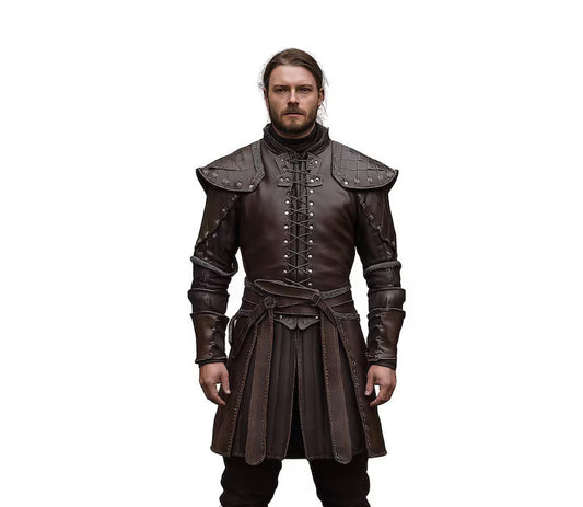 The Iron Huntsman - Handmade Brown Leather Ren Fair Jerkin - Pure Leather Medieval Renaissance Jacket - Dungeons And Dragons Cosplay Costume