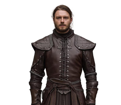 The Iron Huntsman - Handmade Brown Leather Ren Fair Jerkin - Pure Leather Medieval Renaissance Jacket - Dungeons And Dragons Cosplay Costume