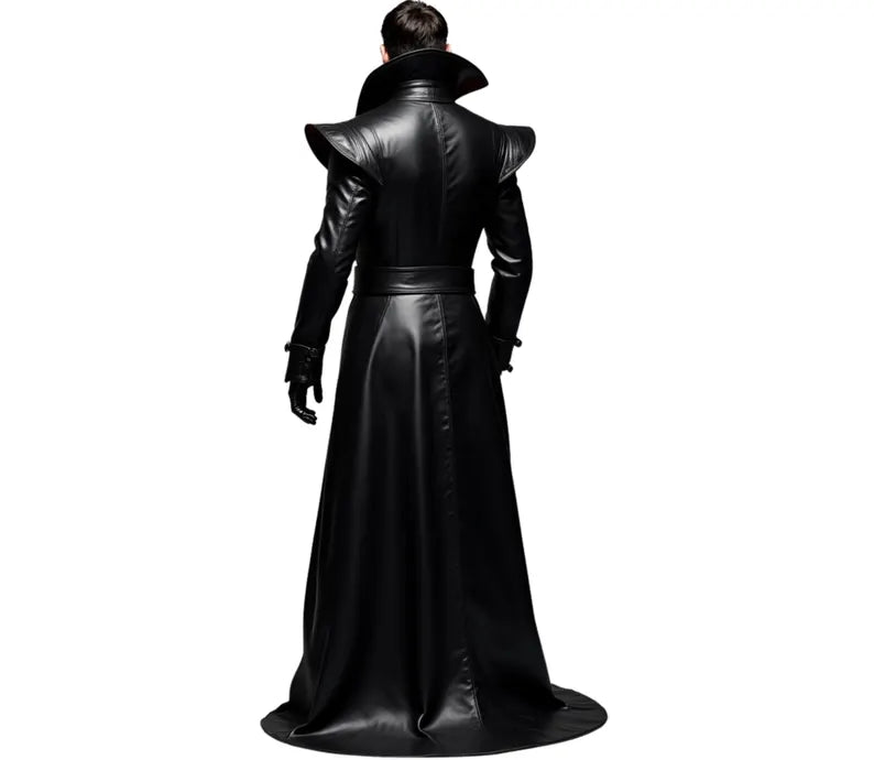 The Blood Oath - Genuine Black Leather Dracula Inspired Coat - Cowhide Leather Steampunk Long Coat - Leather Medieval OverCoat For Cosplay