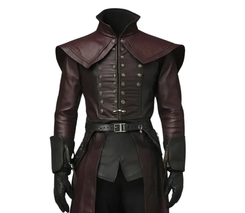 The Phantom Lord - Handmade Nobleman Inspired Ren Faire Medieval Coat - Pure Leather Steampunk Coat For Cosplay - Leather Medieval Cosplay
