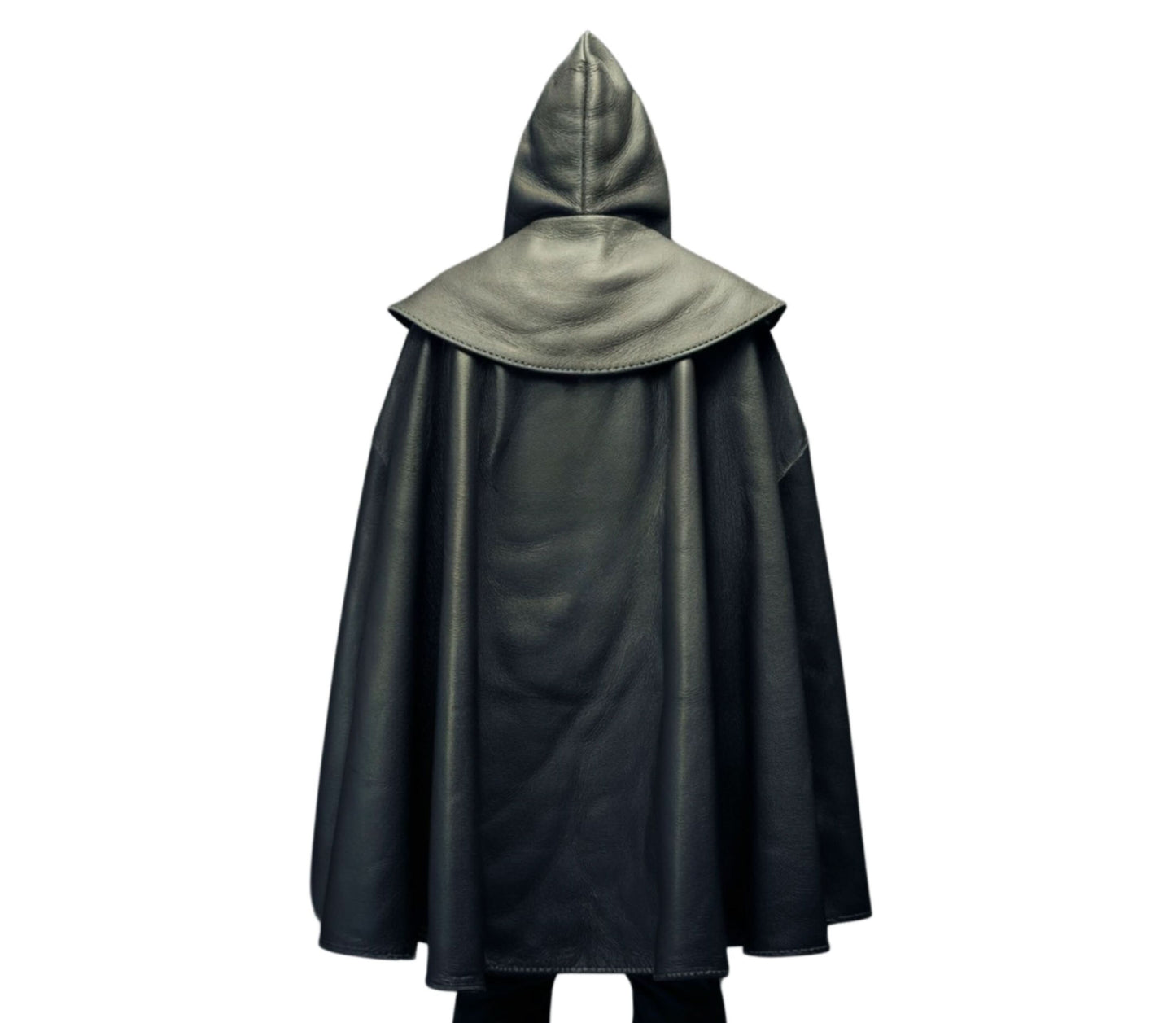 The Cloak of Silence, Black Leather Ritual Hooded Cloak, Handmade Viking Cosplay, For Druid, Sorcerer, Mage, Conjurer, Cleric, Priest