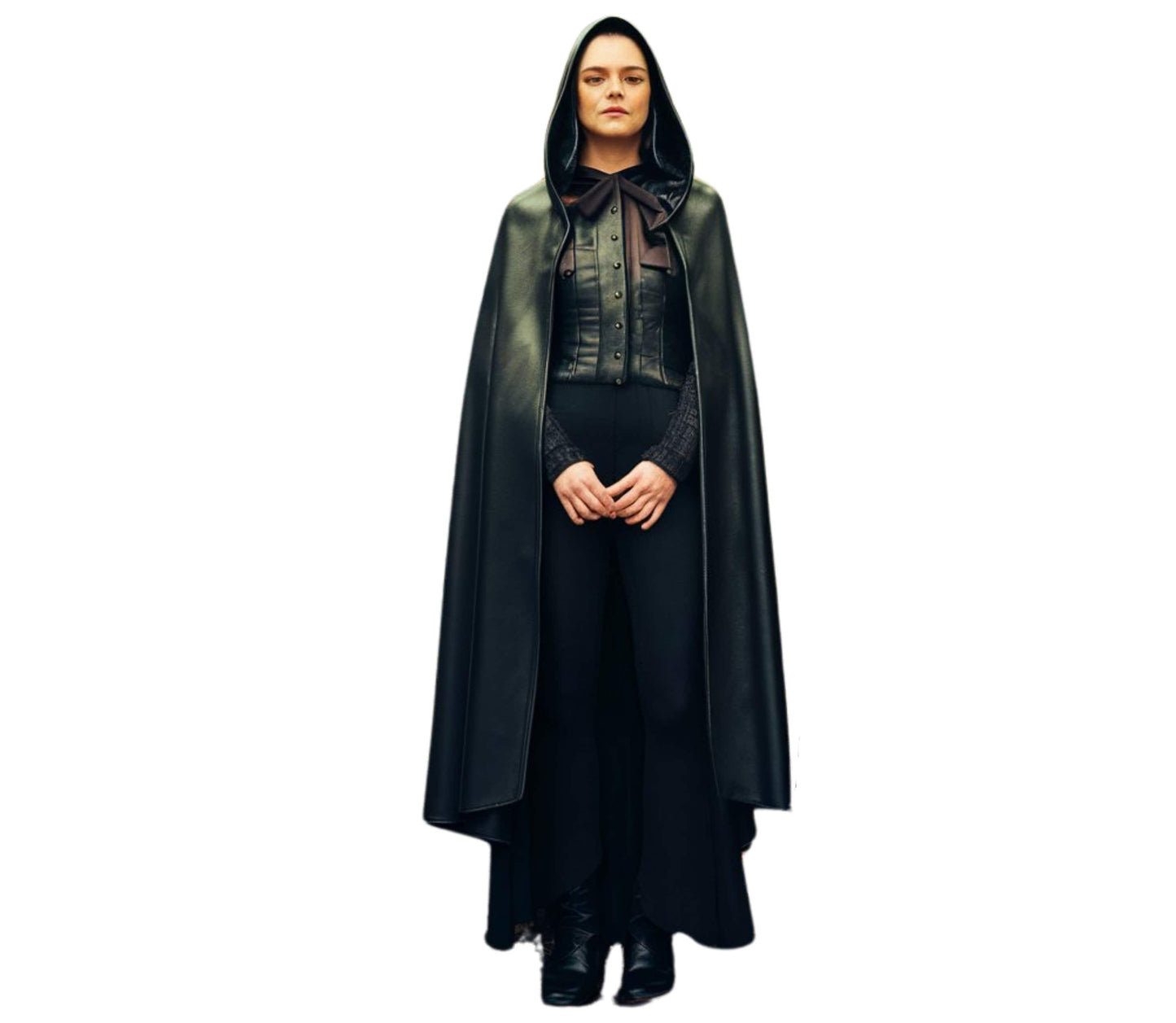 Mystic Ritual Shroud, Handmade Pure Black Leather Gothic Look Cloak, Leather Hooded Medieval Cloak, Black Unisex Cloak With Hood Gift