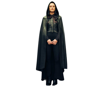 Mystic Ritual Shroud, Handmade Pure Black Leather Gothic Look Cloak, Leather Hooded Medieval Cloak, Black Unisex Cloak With Hood Gift