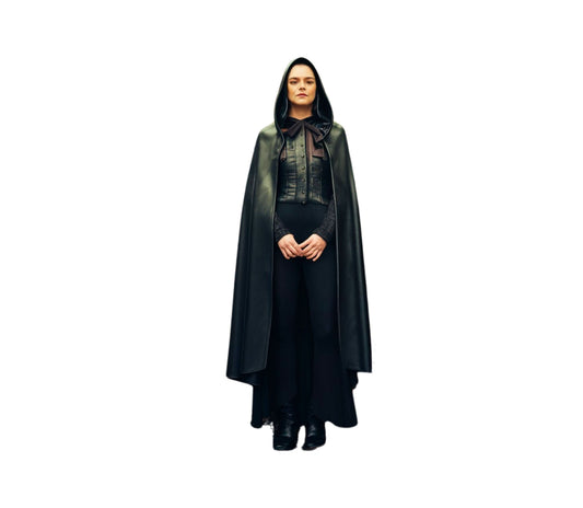 Mystic Ritual Shroud, Handmade Pure Black Leather Gothic Look Cloak, Leather Hooded Medieval Cloak, Black Unisex Cloak With Hood Gift