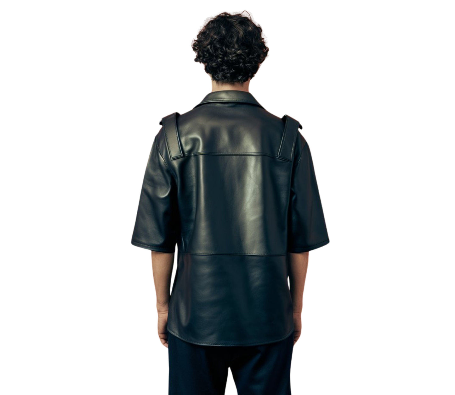 The Noctis Commander, 100% Genuine Black Leather Gay Short Sleeve Shirt, Leather Unisex Leather Button Up Shirt Gift