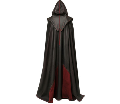 The Lone Wanderer - Handmade Red & Black Leather Medieval Hooded Cloak with Suit for Cosplay - Leather Gift Cloak for Renaissance Fair Men